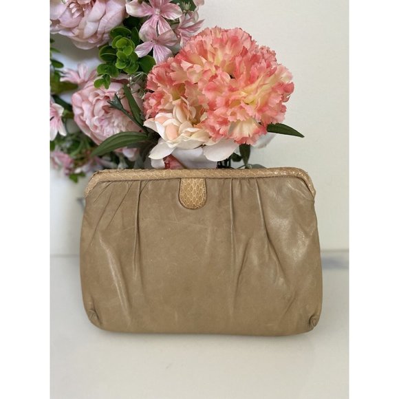 Vintage‎ Tan Morris Moskowitz Leather Reptile Convertible Clutch Crossbody Bag - Picture 11 of 12